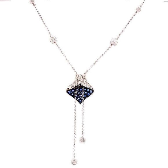 Diamond Sapphire Necklace 1.30 CTW Women Certified $3,950 822574 - Picture 7 of 10